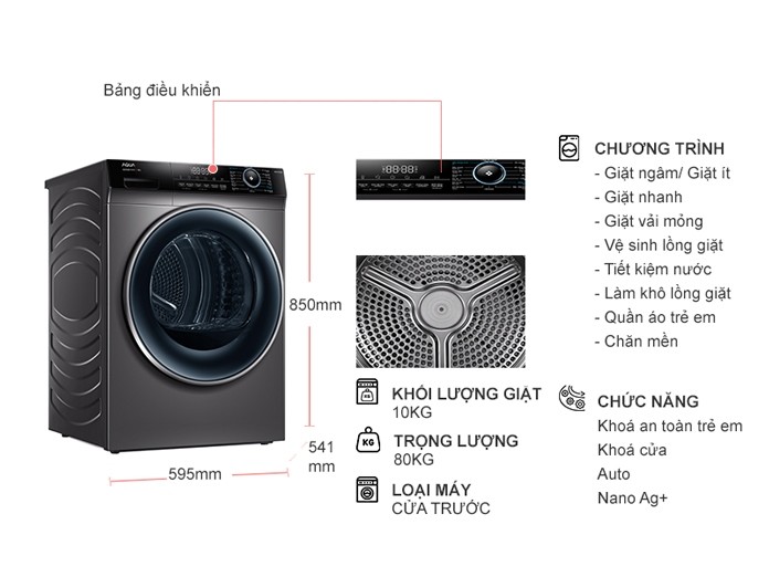 Máy giặt sấy Aqua AQD-AH1000G.PS 10/6kg