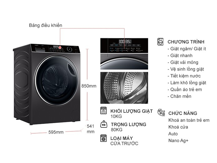Máy giặt sấy Aqua AQD-AH1000G.PS 10/6kg