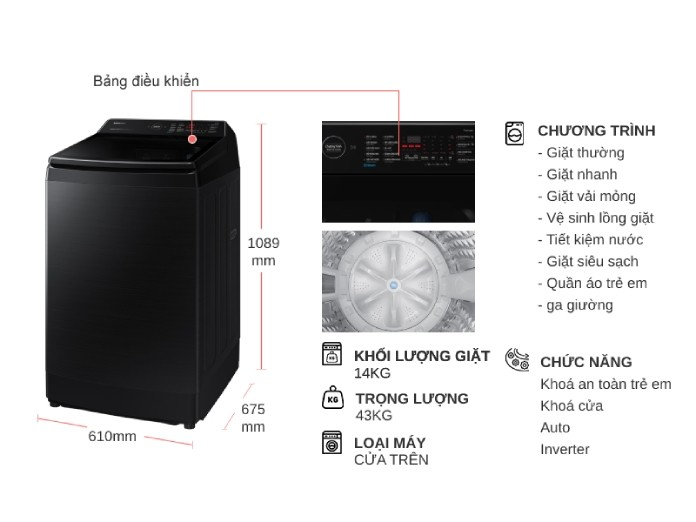 Máy giặt Samsung Inverter 14 kg WA14CG5745BVSV