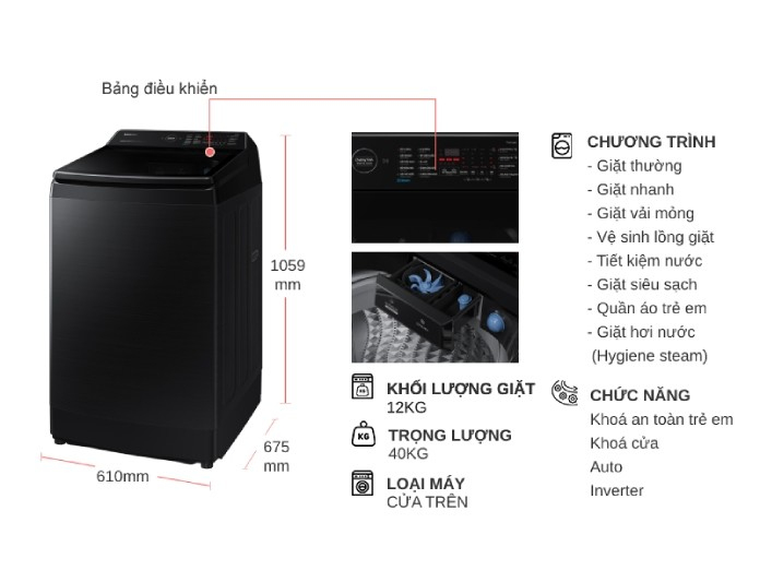 Máy giặt Samsung Inverter 12 kg WA12CG5886BVSV