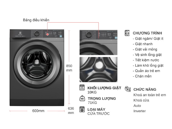 Máy giặt Electrolux UltimateCare 300 Inverter 10 kg EWF1024M3SB