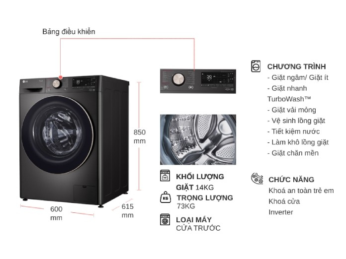 Máy giặt LG Inverter 14 kg FV1414S3BA