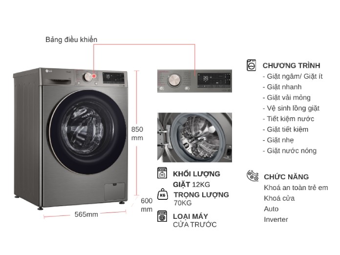 Máy giặt LG Inverter 12 kg FV1412S3PA