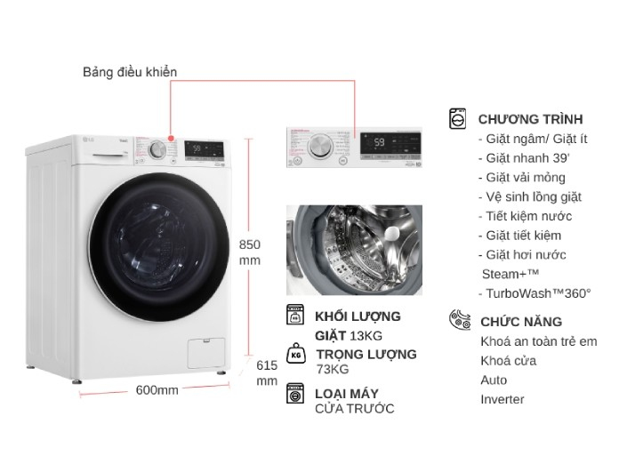 Máy giặt LG Inverter 13 kg FV1413S4W