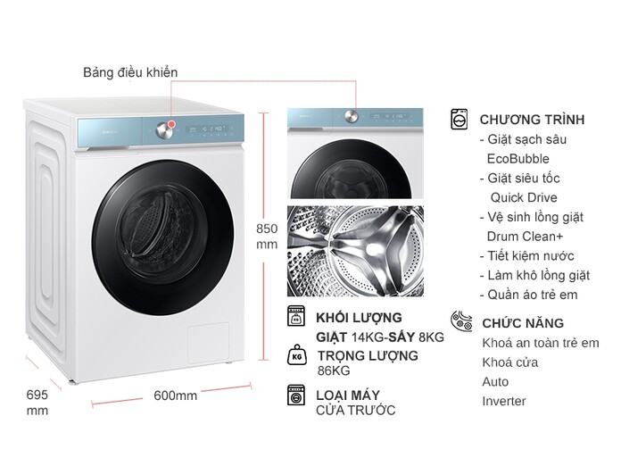 Máy giặt sấy Samsung WD14BB944DGMSV 14/8kg