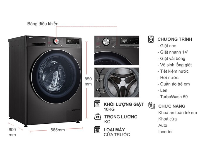 Máy giặt LG Inverter 10 kg FV1410S4B