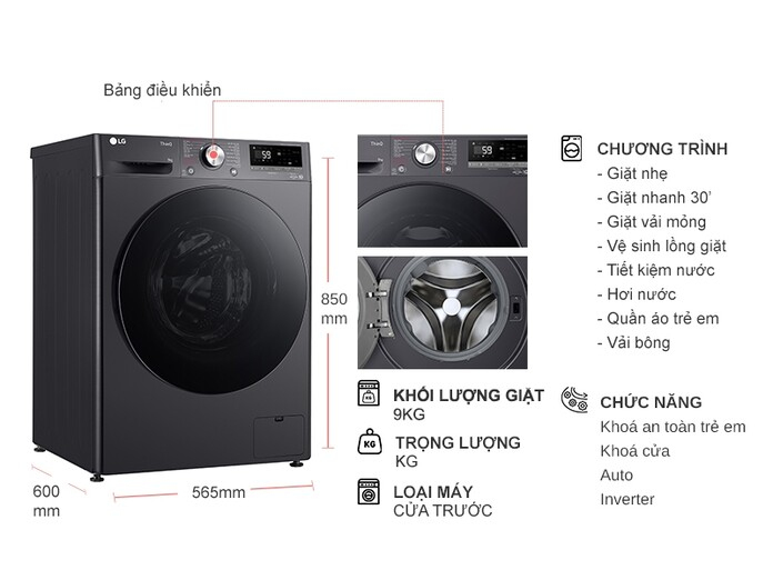 Máy giặt LG Inverter 9 kg FV1409S4M