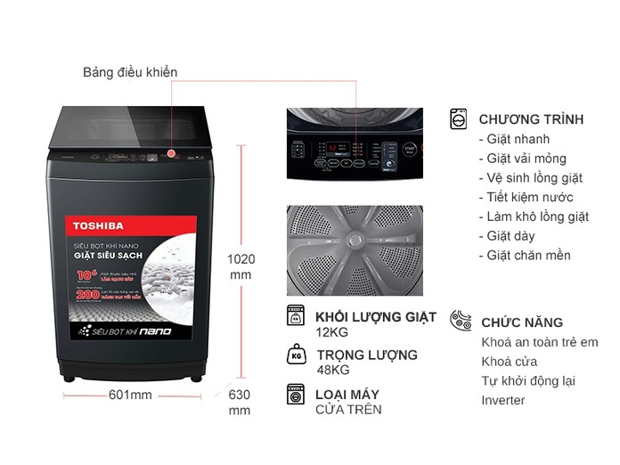 Máy giặt Toshiba Inverter 12 kg AW-DUK1300KV(MK)