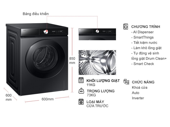 Máy giặt Samsung Inverter 11 kg WW11CB944DGBSV