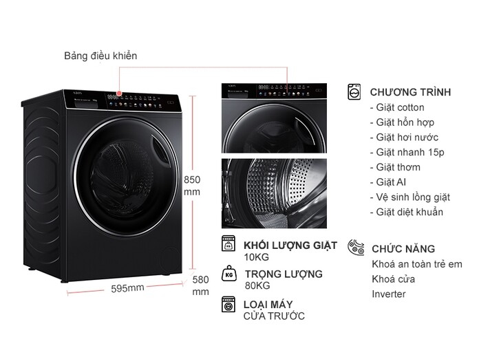 Máy giặt Aqua Inverter 10 kg AQD-DW1000J.BK
