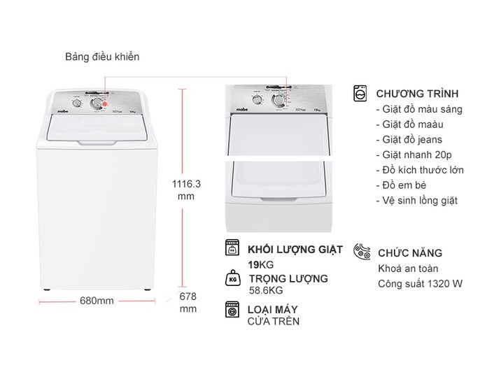 Máy giặt công nghiệp Mabe 19 kg WMA79112CBCS0