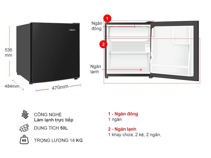 Tủ lạnh Aqua 50 lít AQR-D60FA(BS)