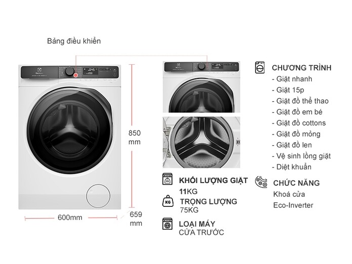 Máy giặt Electrolux Inverter 11 kg EWF1143R7WC