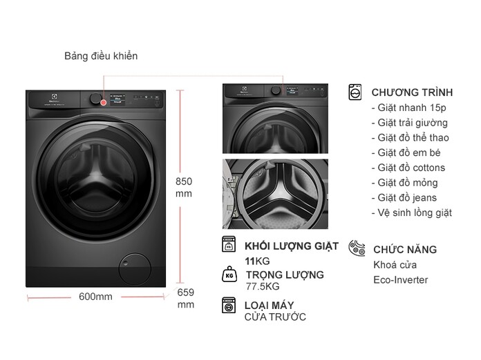 Máy giặt Electrolux Inverter 11 kg EWF1142R9SC