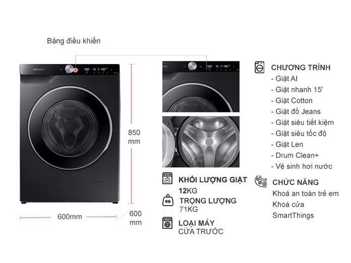 Máy giặt Samsung Inverter 12 kg WW12CG604DLBSV