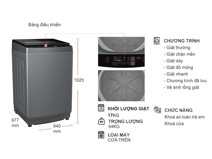 Máy giặt Toshiba Inverter 17 kg AW-DUN1800MV(SG)