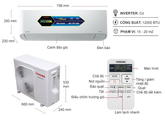 Máy lạnh Toshiba Inverter 1.5 HP RAS-H13C3KCVG-V