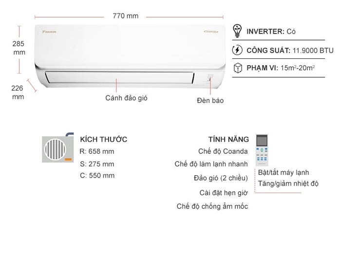 Máy lạnh Daikin Inverter 1.5 HP FTKA35VMVMV Máy lạnh Daikin Inverter 1.5 HP FTKA35VMVMV
