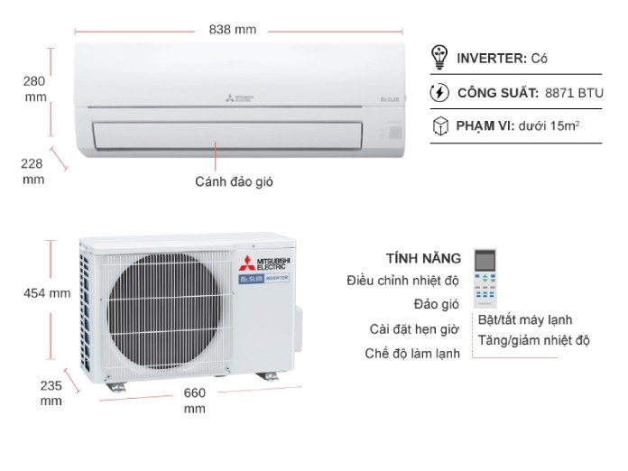 Máy lạnh Mitsubishi Electric Inverter 1 HP MSY/MUY-JW25VF