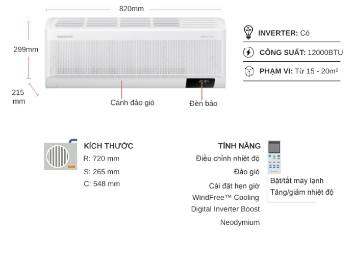 Máy lạnh Samsung Inverter 1.5 HP AR13CYFAAWKNSV