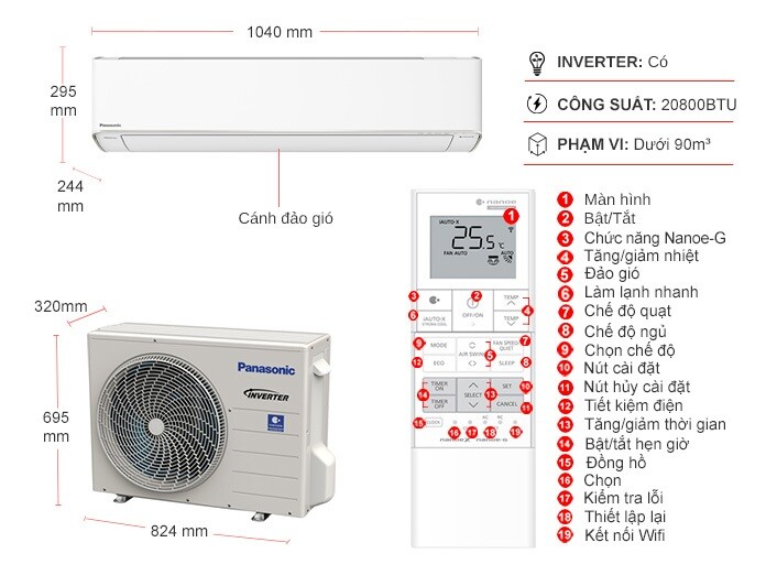 Máy lạnh Panasonic Inverter 2.5 HP CU/CS-XU24ZKH-8