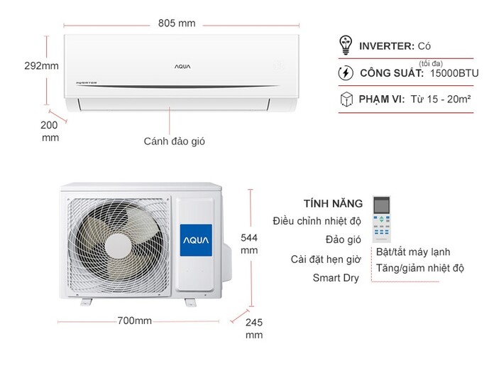 Máy lạnh Aqua Inverter 1.5 HP AQA-RV13QC2