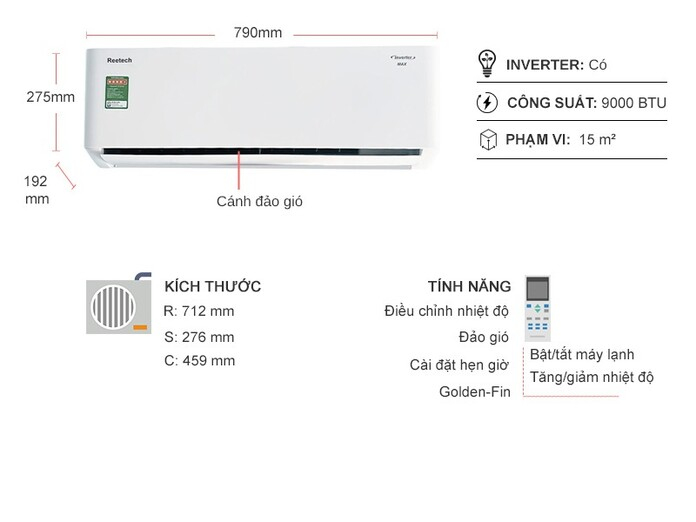 Máy lạnh Reetech Inverter 1 HP RTV9-TC-BI/RCV9-TC-BI Max
