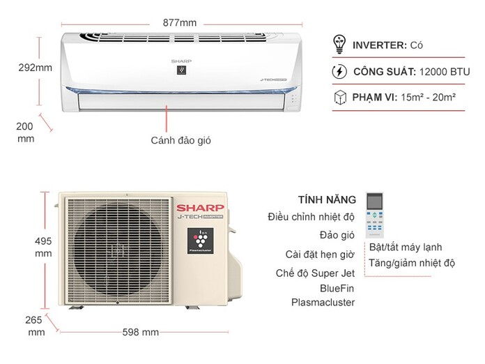 Máy lạnh Sharp Inverter 1.5 HP AH-XP13BSW