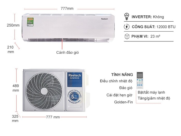 Máy lạnh Reetech 1.5 HP RT12-TB-BT/RC12-TB-BT