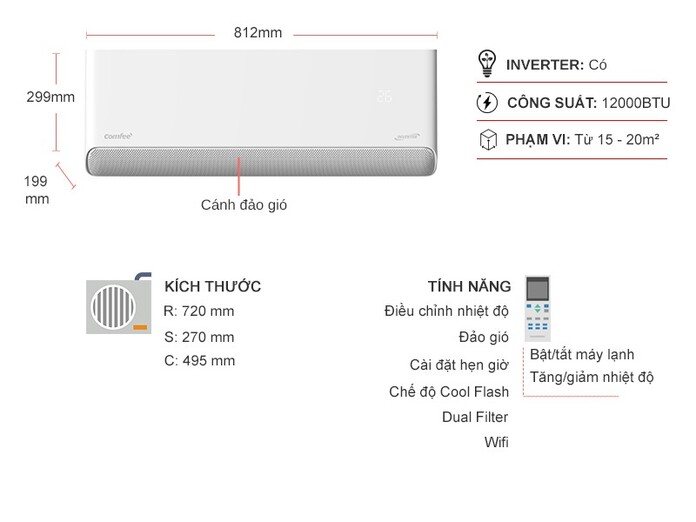 Máy lạnh Comfee Inverter 1.5 HP CFS-13VCB1