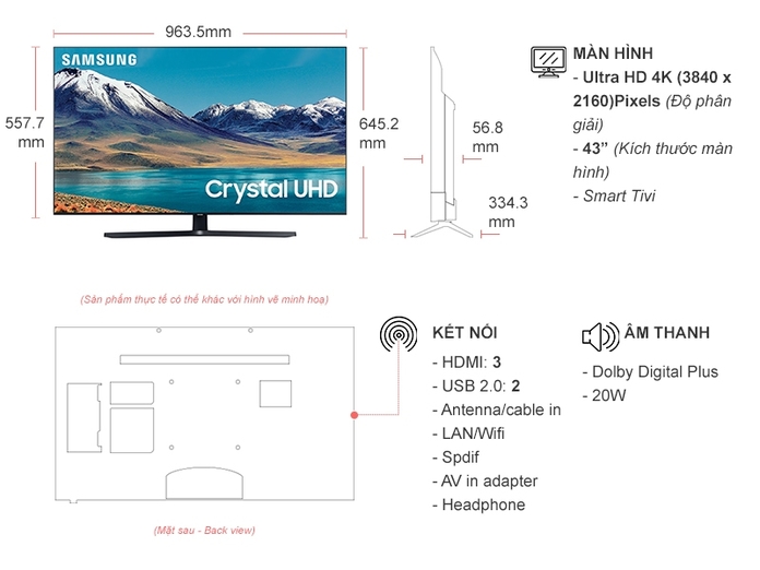 Smart Tivi Samsung 4K 43 inch UA43TU8500KXXV