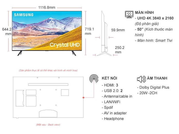 Smart Tivi Samsung 4K 50 inch UA50TU8100KXXV