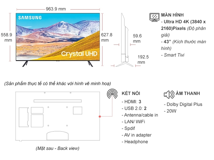 Smart Tivi Samsung Crystal UHD 4K 43 inch UA43TU8100KXXV