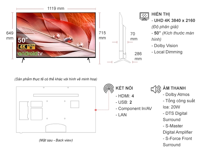 Google Tivi Sony 4K 50 Inch XR-50X90J VN3 Chính Hãng | Nguyễn Kim