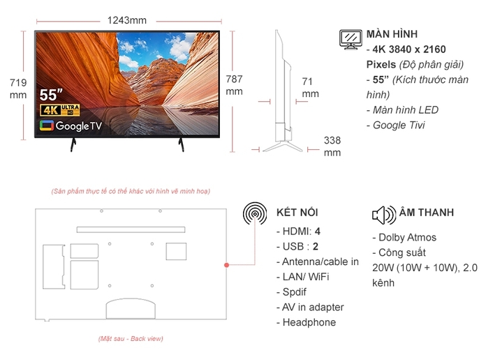 Google Tivi Sony 4K 55 inch KD-55X80J VN3 Chính Hãng | Nguyễn Kim