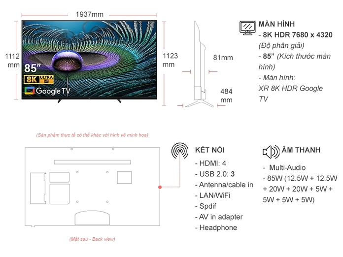 Google Tivi Sony 8K 85 inch XR-85Z9J VN3