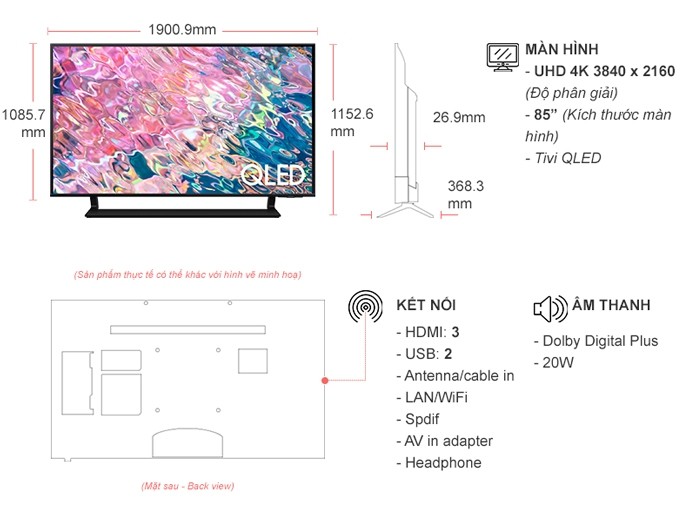 Smart Tivi QLED Samsung 4K 85 inch QA85Q60BAKXXV