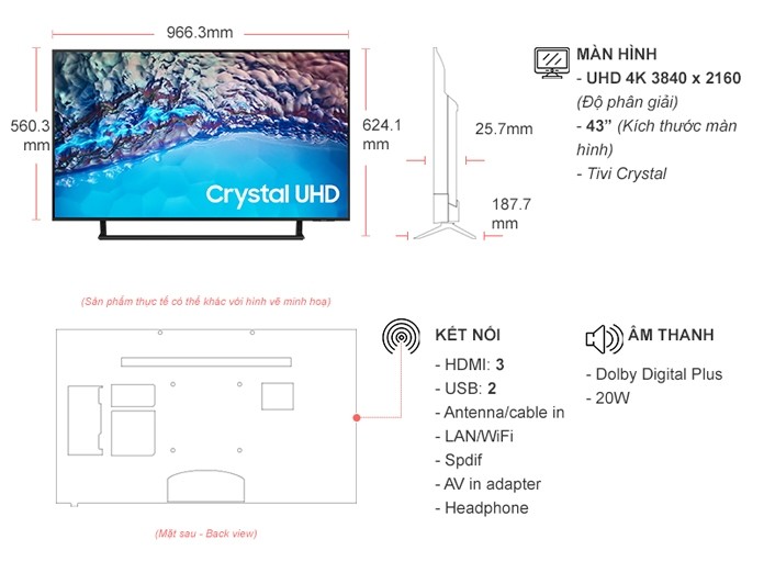 Smart Tivi Crystal Samsung UHD 4K 43 inch UA43BU8500KXXV