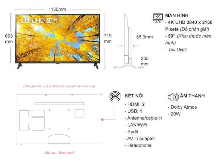 smart tivi led lg 4k 50 inch 50uq7550psf giá rẻ chính hãng nguyễn kim