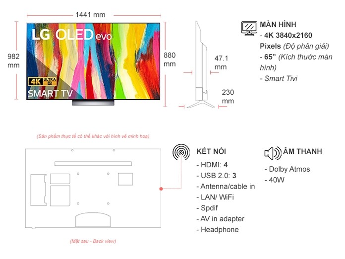 Smart Tivi OLED LG 4K 65 inch OLED65C2PSA