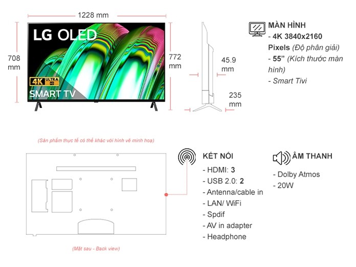 Smart Tivi OLED LG 4K 55 inch OLED55A2PSA