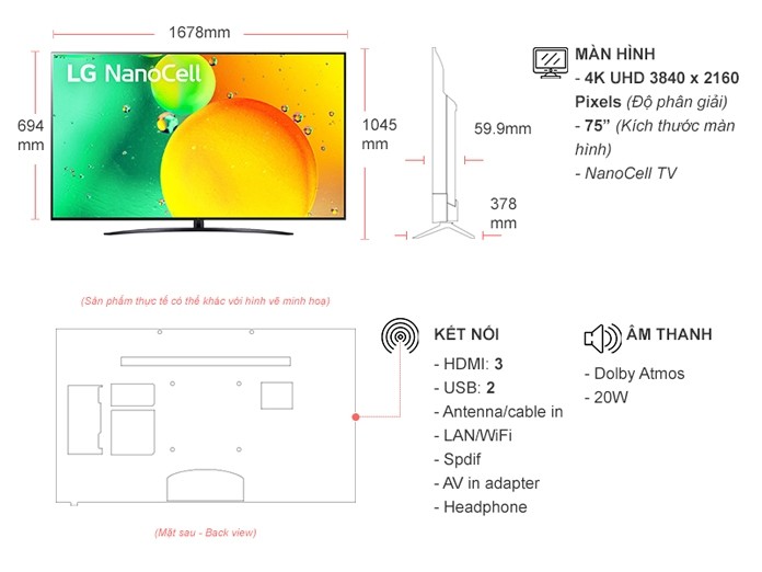 Smart Tivi NanoCell LG 4K 75 inch 75NANO76SQA