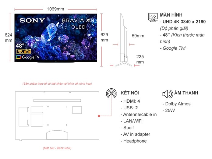 Google Tivi OLED Sony Bravia 4K 48 inch XR-48A90K-nghiathuy