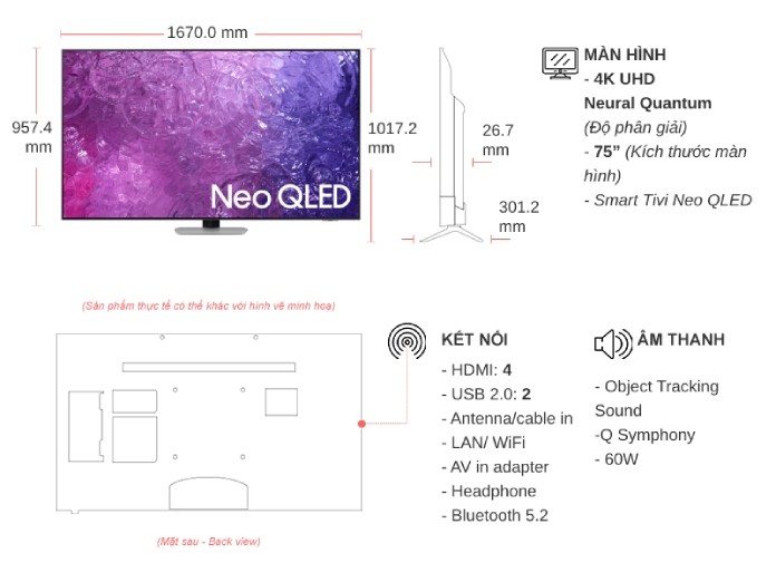 Smart Tivi Neo QLED Samsung 4K 75 inch QA75QN90CAKXXV