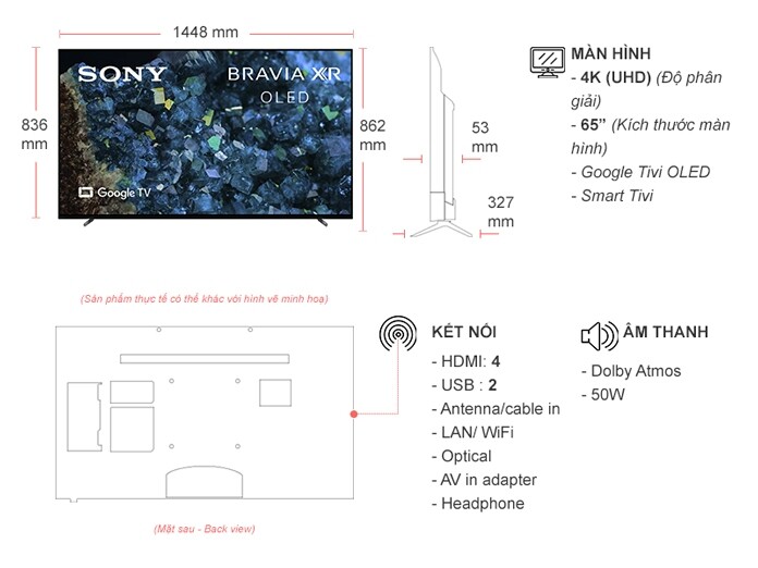 Google Tivi OLED Sony 4K 65 inch XR-65A80L VN3