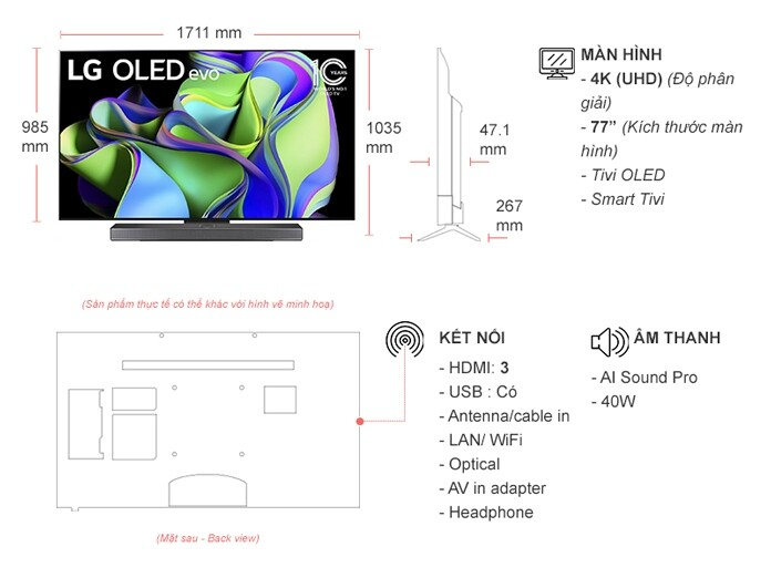 Smart Tivi OLED LG 4K 77 inch OLED77C3PSA.ATV Mới 2023 Nguyễn Kim
