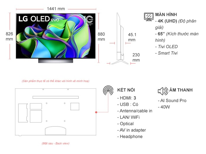 Smart Tivi OLED LG 4K 65 inch OLED65C3PSA.ATV