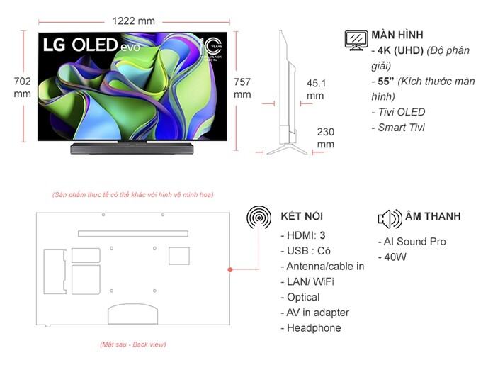 Smart Tivi OLED LG 4K 55 inch OLED55C3PSA.ATV