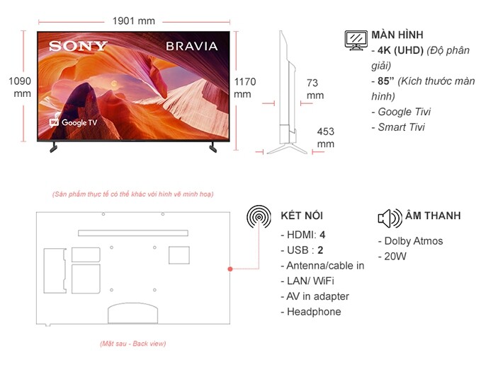 Google Tivi Sony 4K 85 inch KD-85X80L VN3