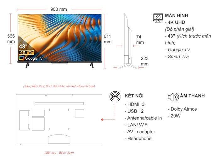 Google Tivi Hisense 4K 43 inch 43A6500H